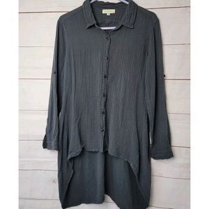 STARK X Mixed Media Button‎ Down Long Sleeve Boho Gray Shirt EUC Sz Medium $150